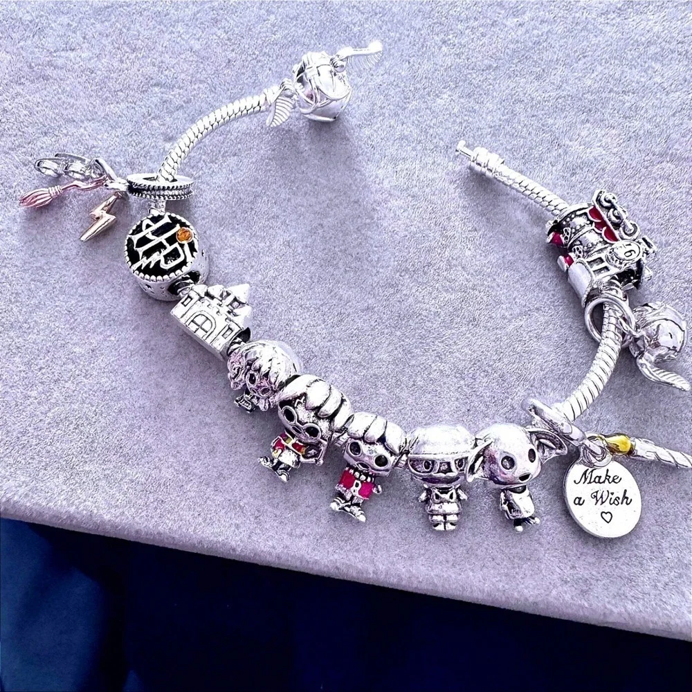 Harry Potter Charm Bracelet Hermione Ron Dobby Hogwarts Theme Pandora Bracelet - Picture 3 of 6